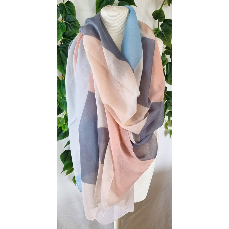 Viscose Scarf - Pastel Sq Blue and Peach