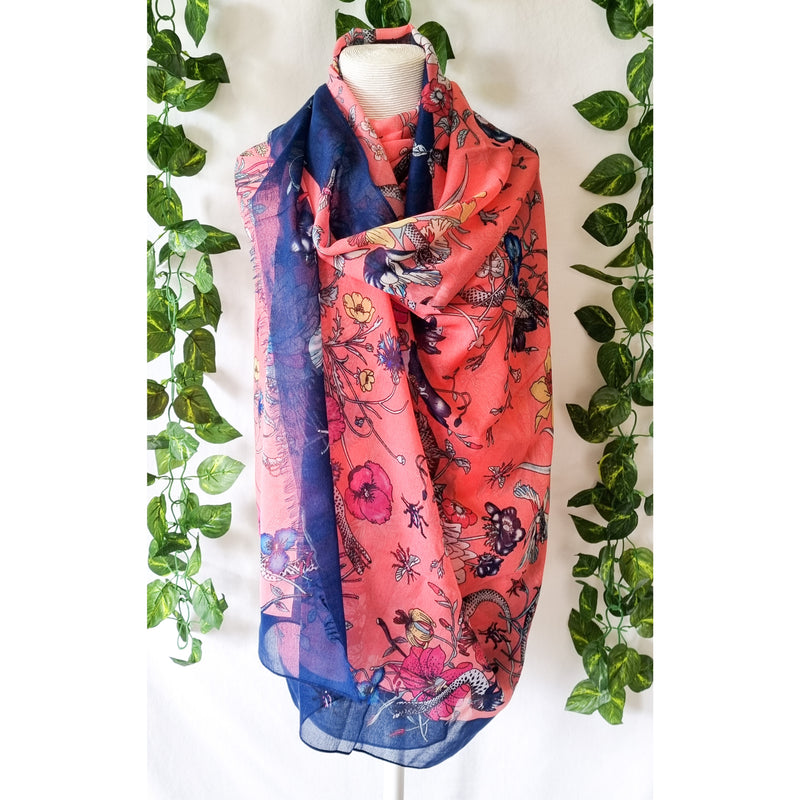 Viscose Scarf - Floral Serpent - Coral