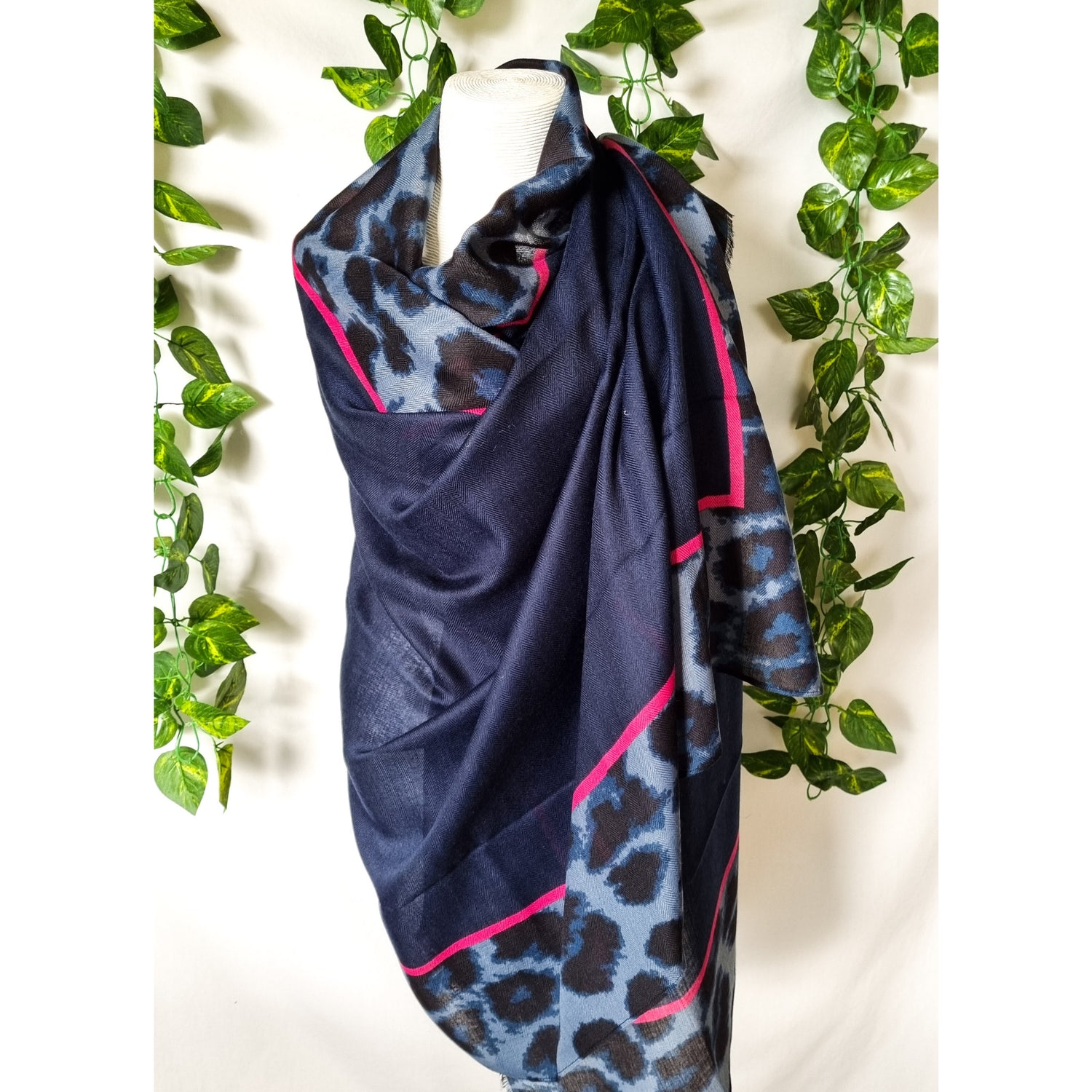 Viscose Scarf - Leopard Navy and Hot Pink