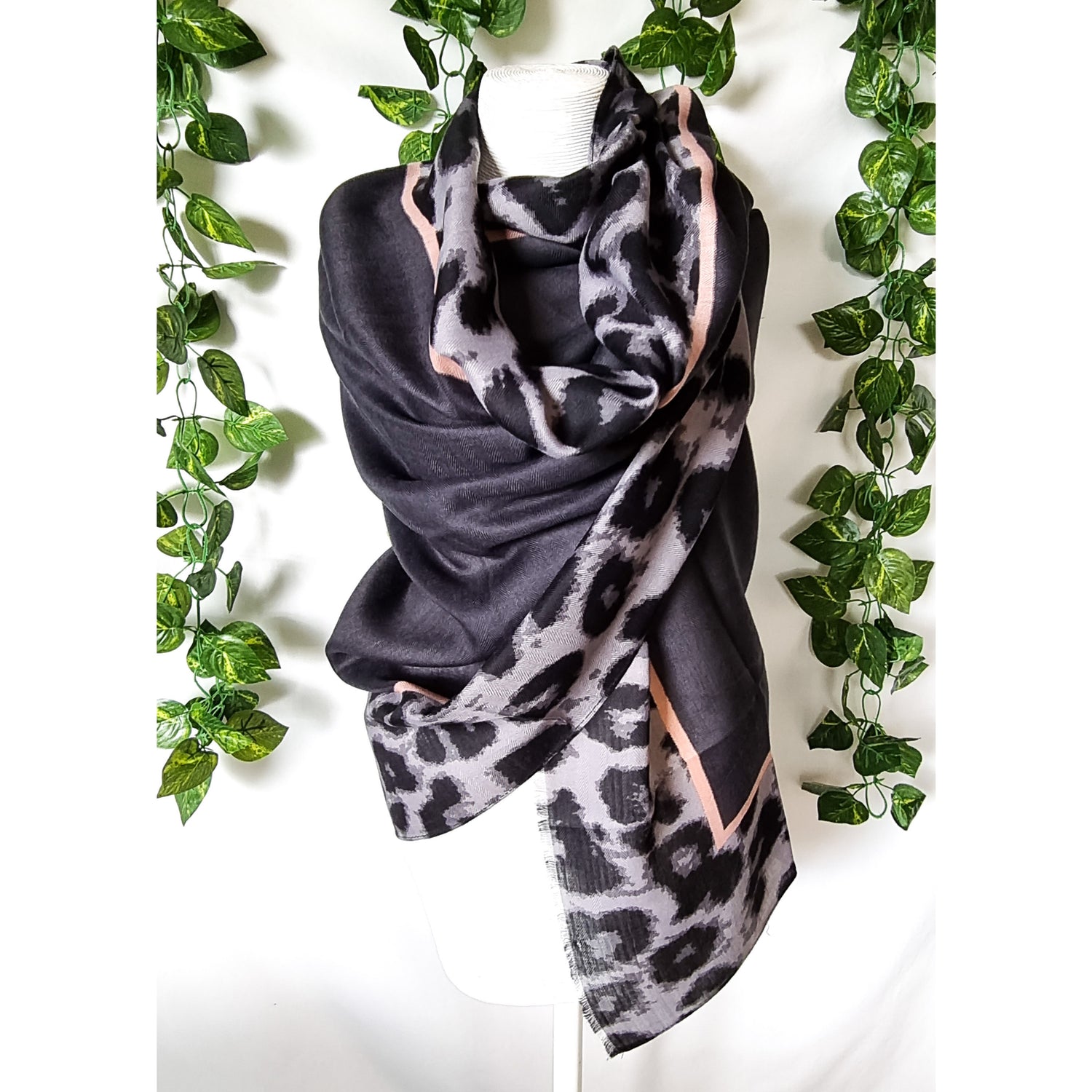 Viscose Scarf - Leopard Charcoal and Nude