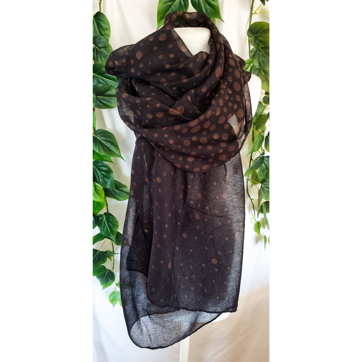 Viscose Scarf - Spots Black and Chocolate