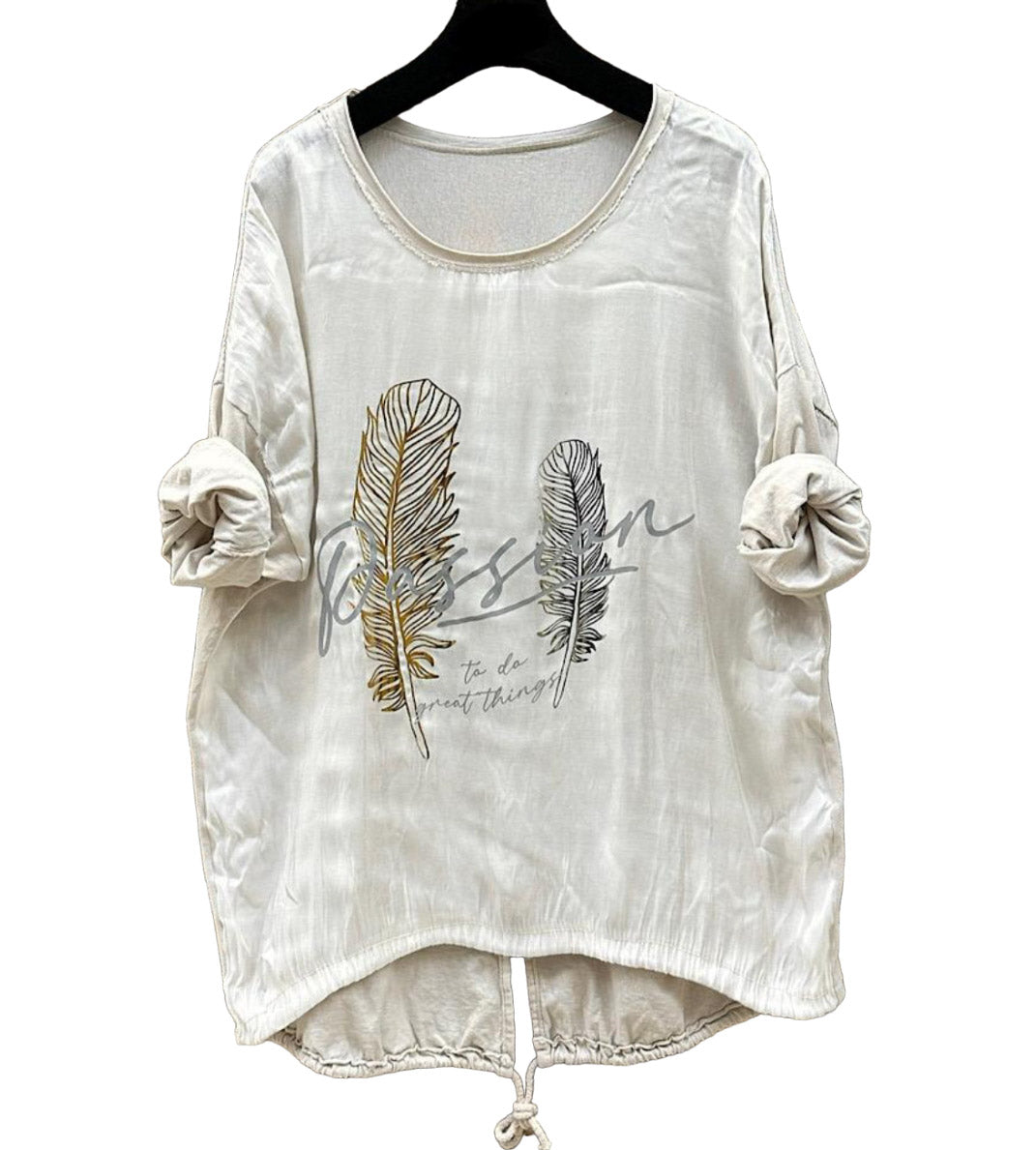 Ella Blanca - Shirt w Feathers- Cream