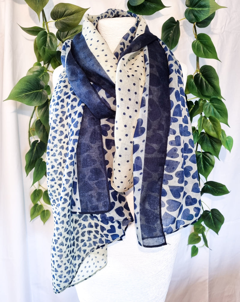 Viscose Scarf - Hearts Navy