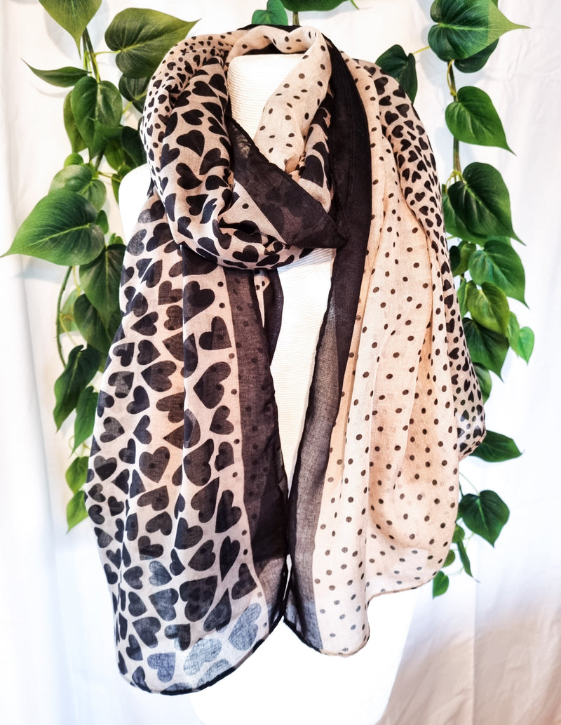Viscose Scarf - Hearts Black