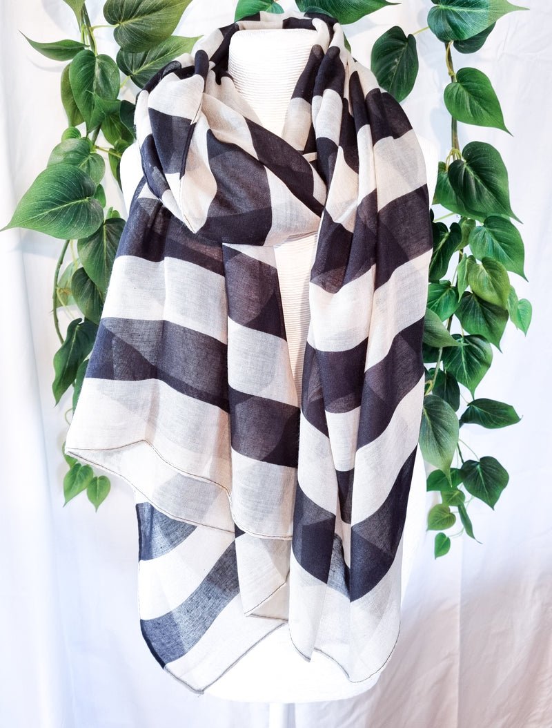 Viscose Scarf - Stripe Black Cream