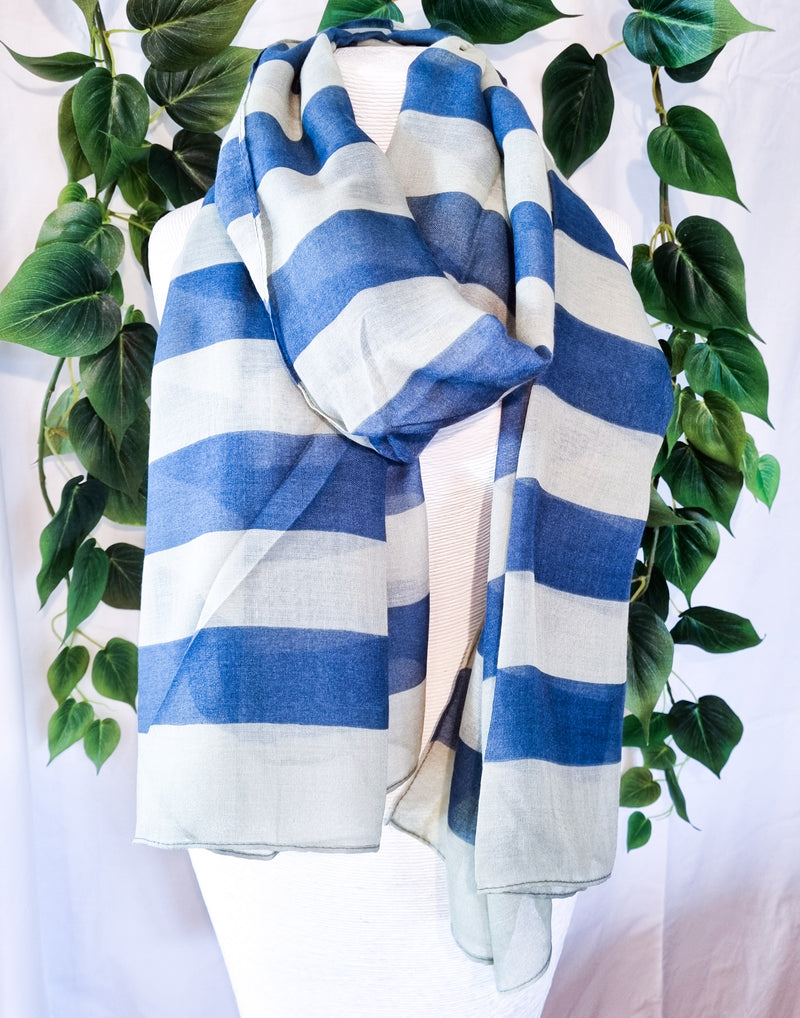 Viscose Scarf - Stripe Navy Green