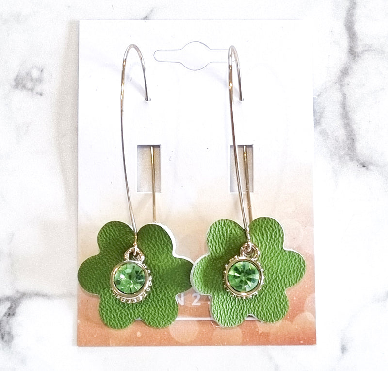 Nouvelle Zealande Chic Earrings - Crystal Flowers Green Silver