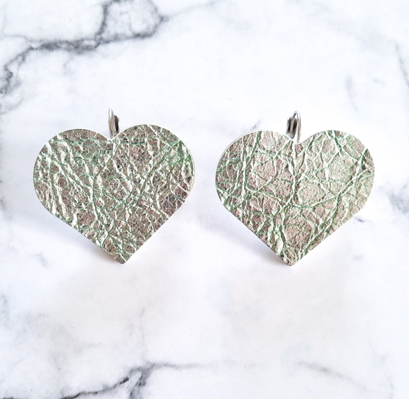 Nouvelle Zealande Chic Earrings - Large Heart Mint Shine