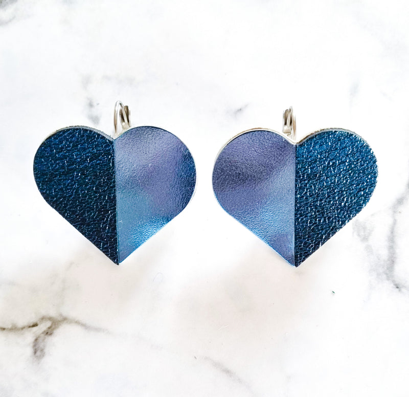 Nouvelle Zealande Chic Earrings - Large Heart Navy Shine