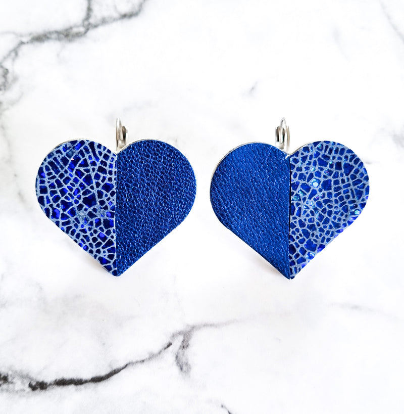 Nouvelle Zealande Chic Earrings - Large Heart Cobalt Shimmer