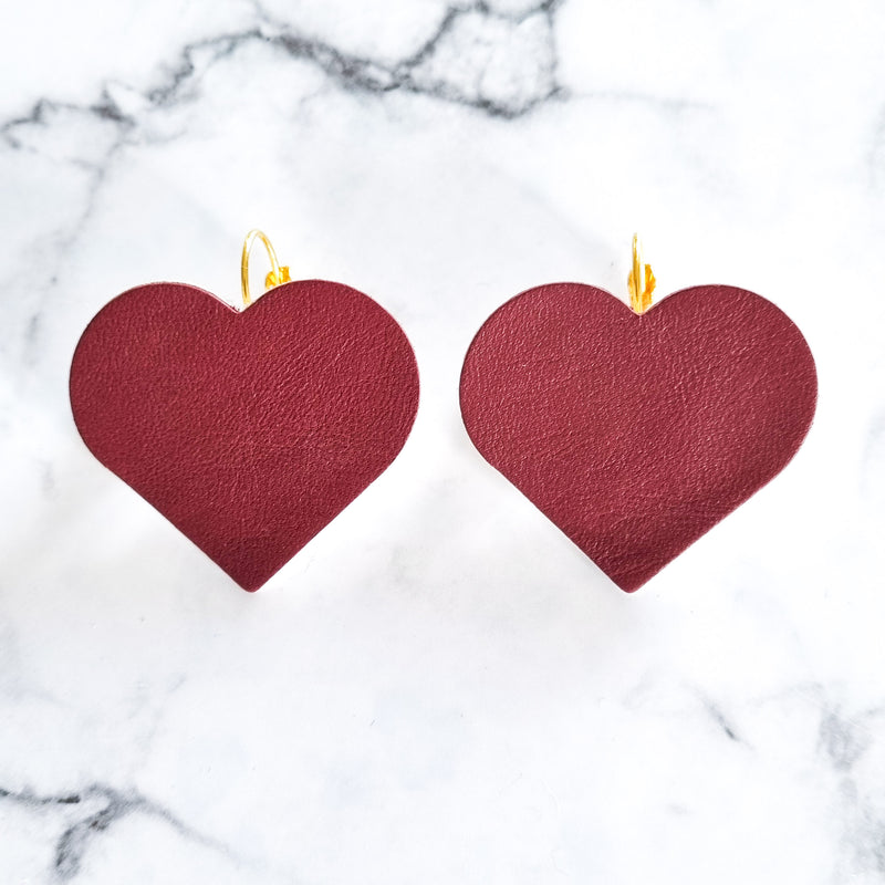 Nouvelle Zealande Chic Earrings - Large Heart Merlot
