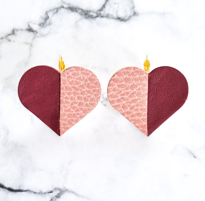 Nouvelle Zealande Chic Earrings - Large Heart Peach Merlot