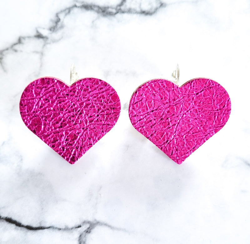 Nouvelle Zealande Chic Earrings - Large Heart Hot Pink