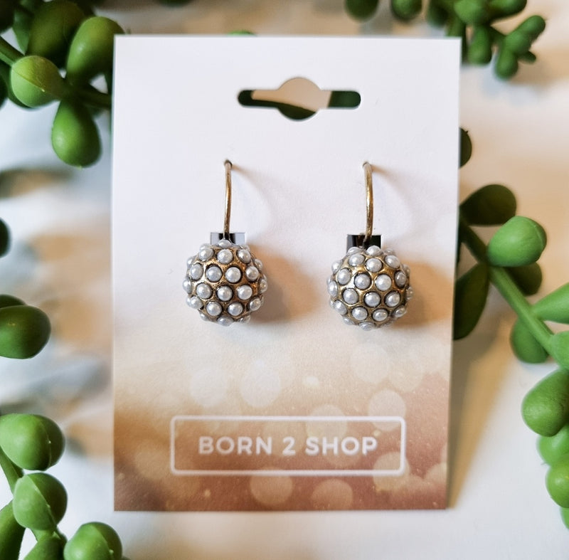 Milano Swarovski Cluster Drop Earrings - White Pearl - Gold