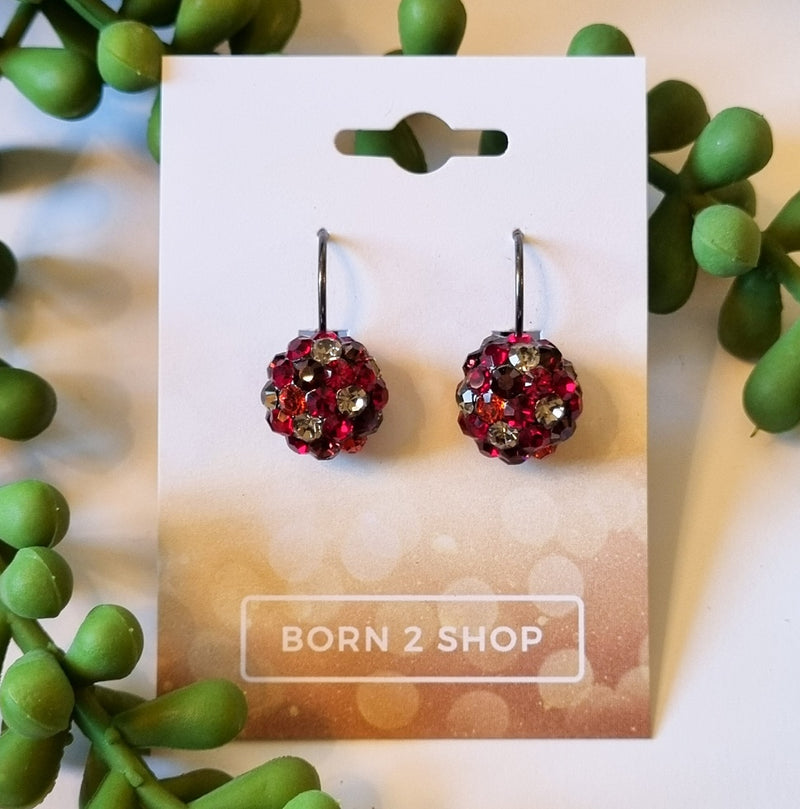Milano Swarovski Cluster Drop Earrings - Ruby Mix - Gunmetal