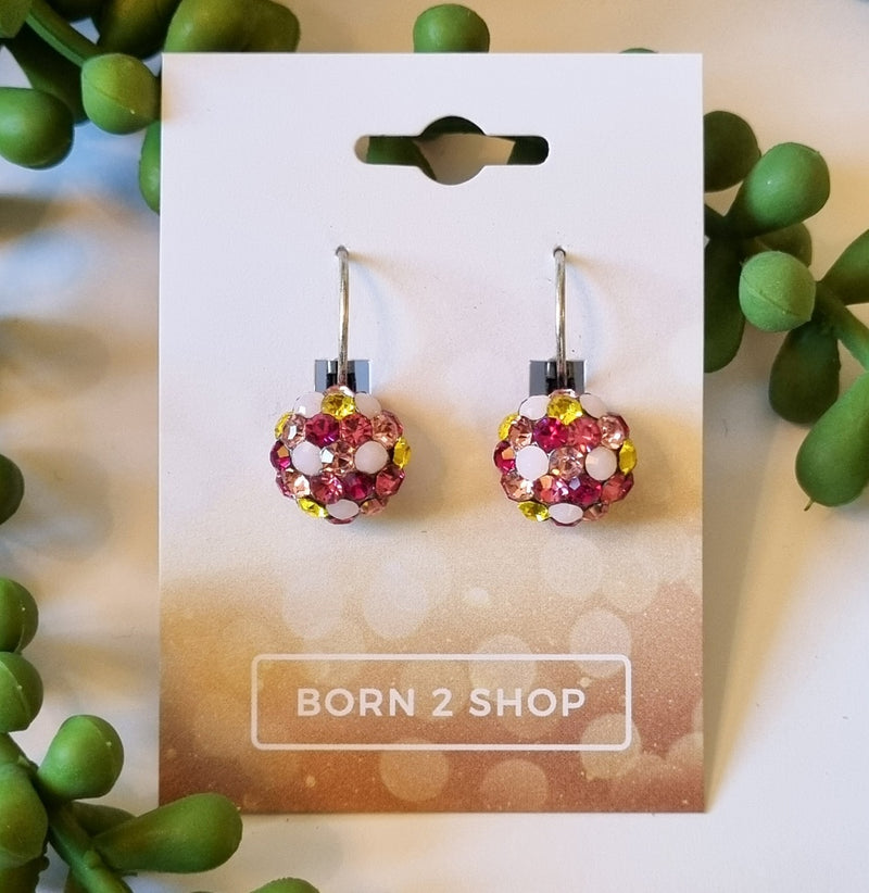 Milano Swarovski Cluster Drop Earrings - Rose Sun Mix - Silver