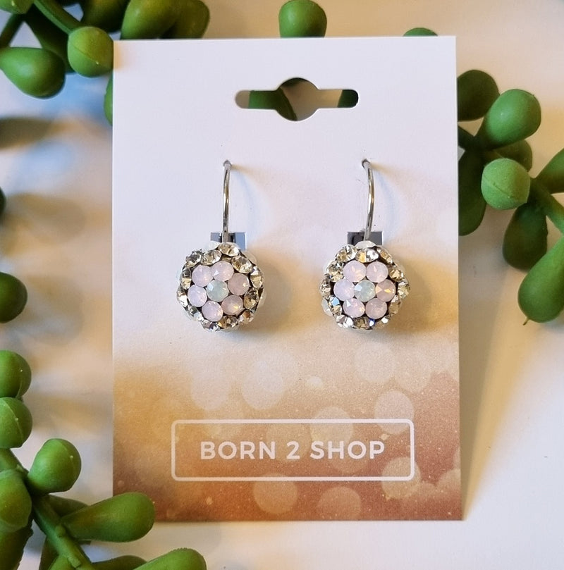 Milano Swarovski Cluster Drop Earrings - Rose Opal Flower - Silver