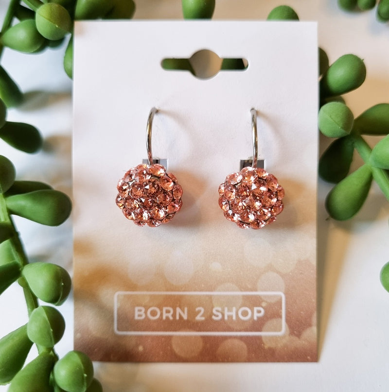 Milano Swarovski Cluster Drop Earrings - Rose Peach - Silver