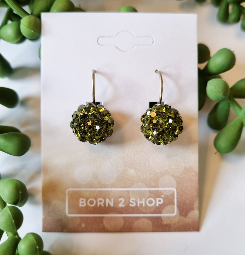Milano Swarovski Cluster Drop Earrings - Olive - Gold