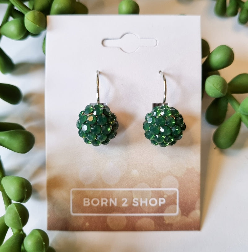Milano Swarovski Cluster Drop Earrings - Palace Green Opal - Silver