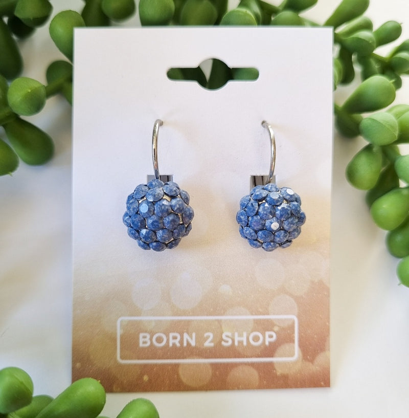 Milano Swarovski Cluster Drop Earrings - Marble Blue - Silver
