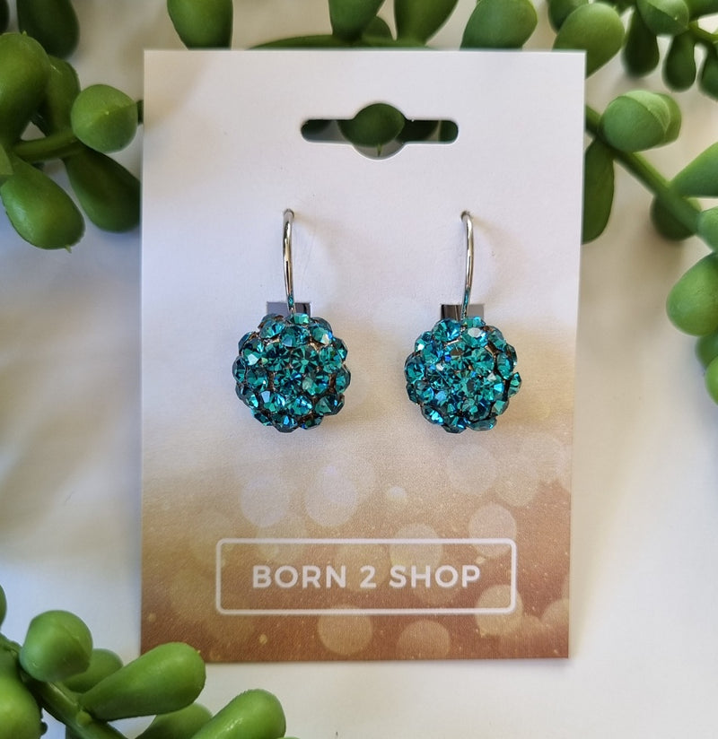 Milano Swarovski Cluster Drop Earrings - Indicolite - silver