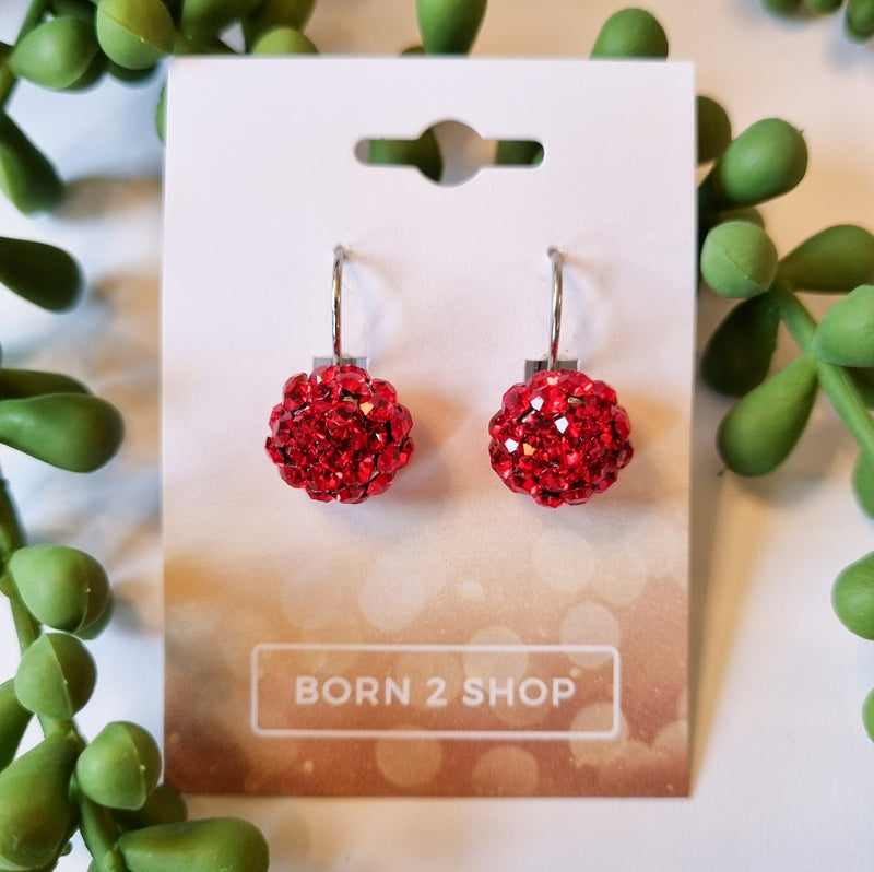 Milano Swarovski Cluster Drop Earrings - Indian Red - Silver