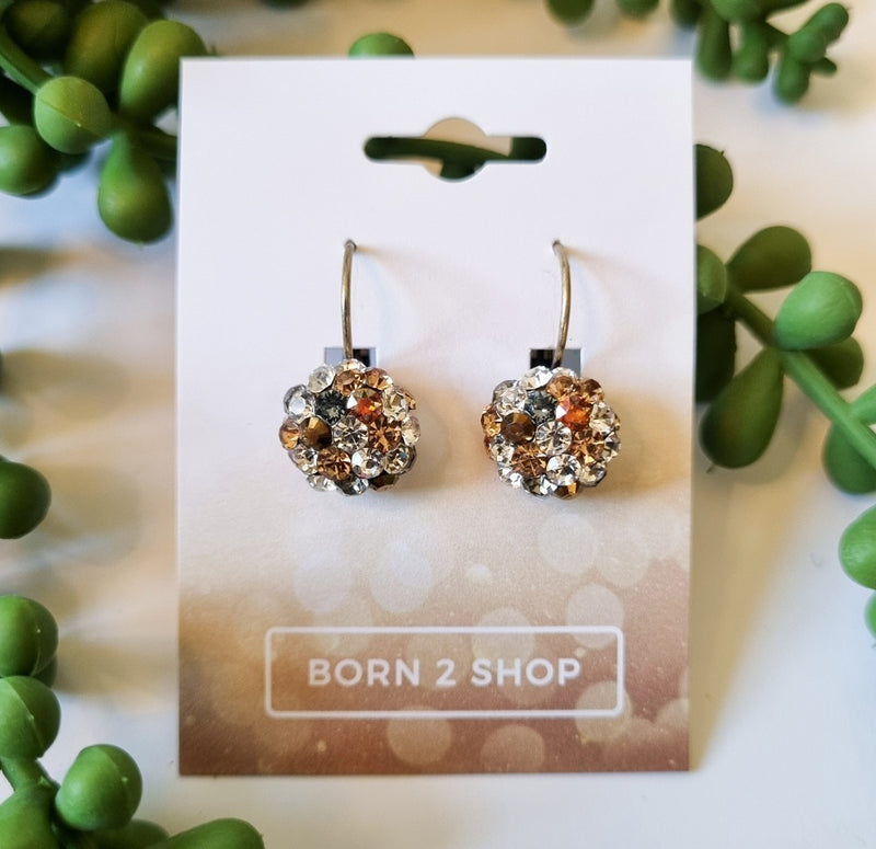 Milano Swarovski Cluster Drop Earrings - Golden Shadow Mix - Gold