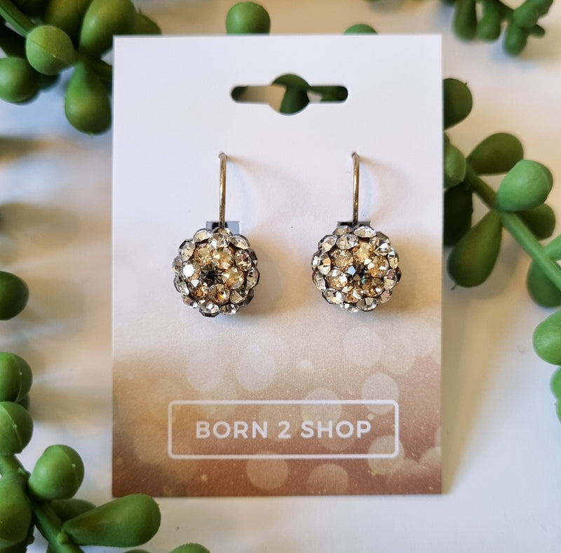 Milano Swarovski Cluster Drop Earrings - Golden Shadow Flower - Silver