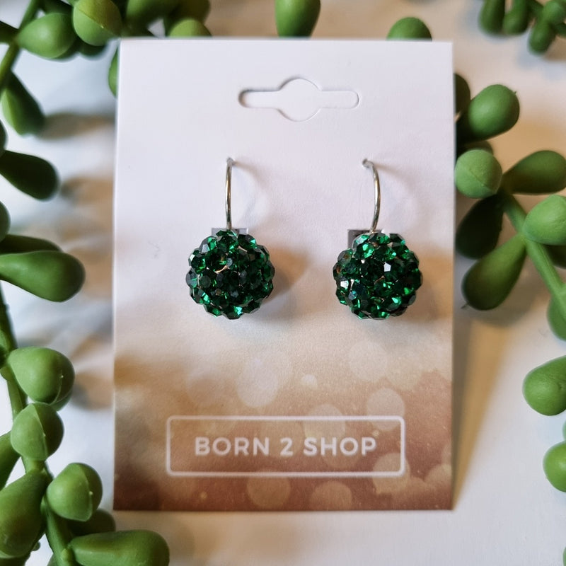 Milano Swarovski Cluster Drop Earrings - Emerald - Silver