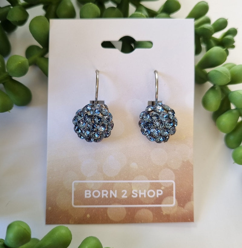 Milano Swarovski Cluster Drop Earrings - Denim Blue - Silver