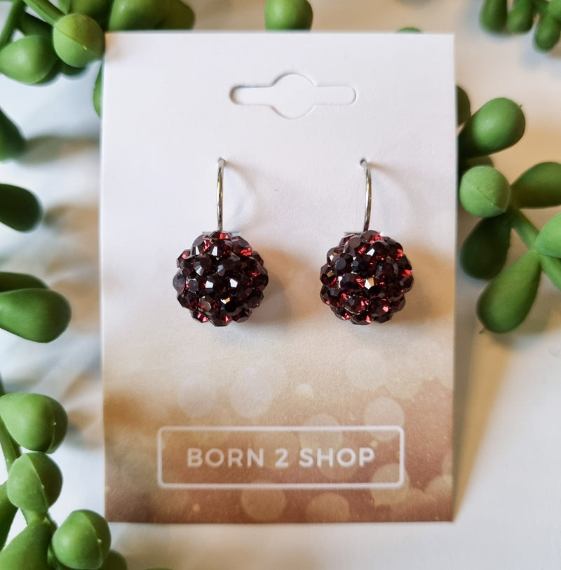 Milano Swarovski Cluster Drop Earrings - Burgundy - Silver
