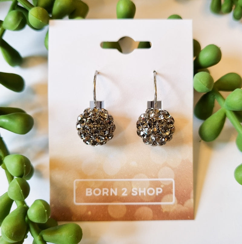 Milano Swarovski Cluster Drop Earrings - Black Diamond - Silver