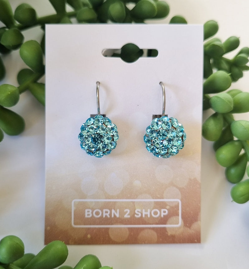 Milano Swarovski Cluster Drop Earrings - Aquamarine - Silver
