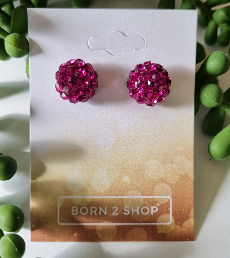 Milano Swarovski Cluster Post Earrings - Fuchsia - Silver