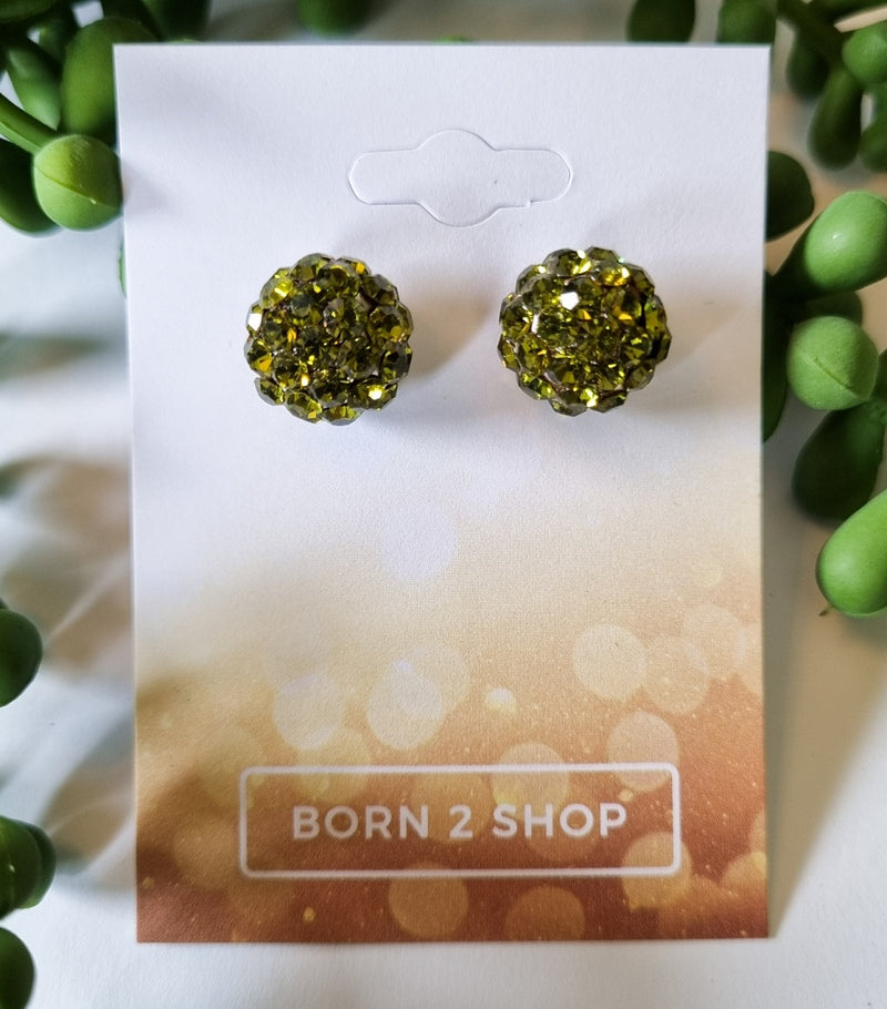 Milano Swarovski Cluster Post Earrings - Olive - Silver
