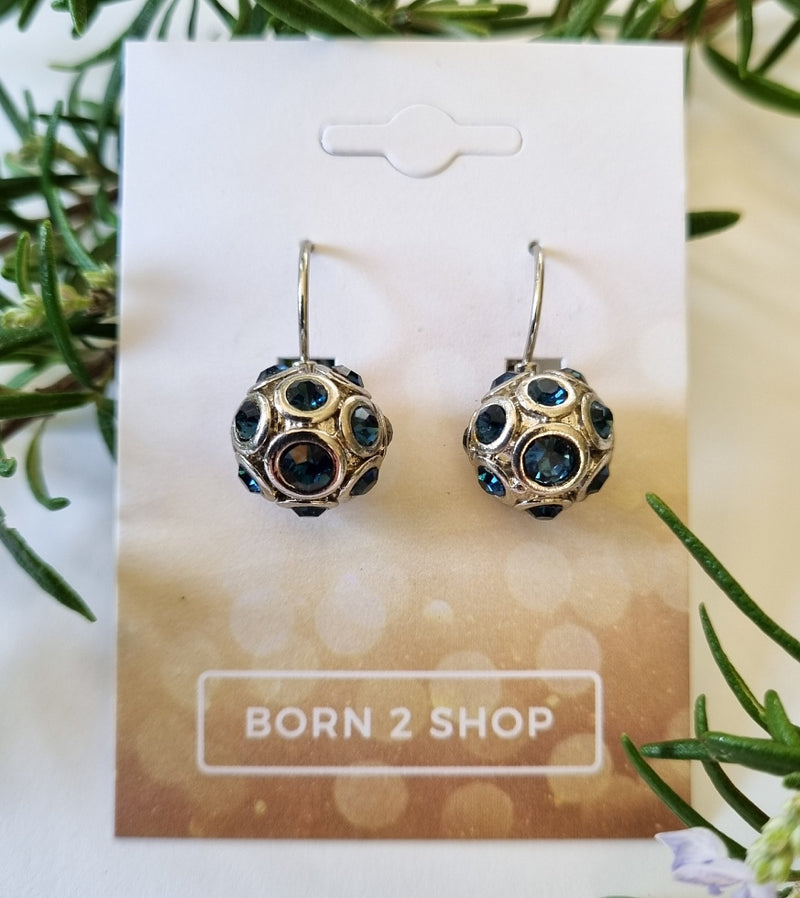 Milano Swarovski Beau Drop Earrings - Montana Blue - Silver