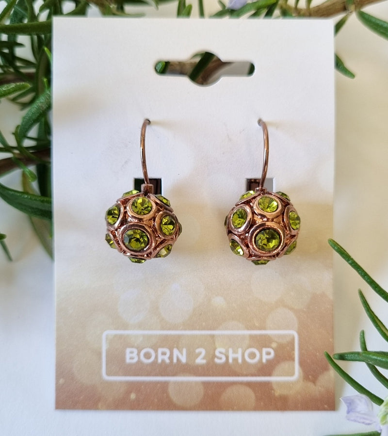 Milano Swarovski Beau Drop Earrings - Olive - Copper