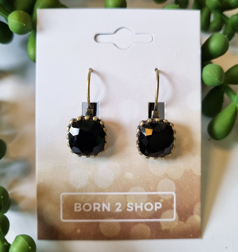 Milano Swarovski Belle Drop Earrings - Jet - Gold