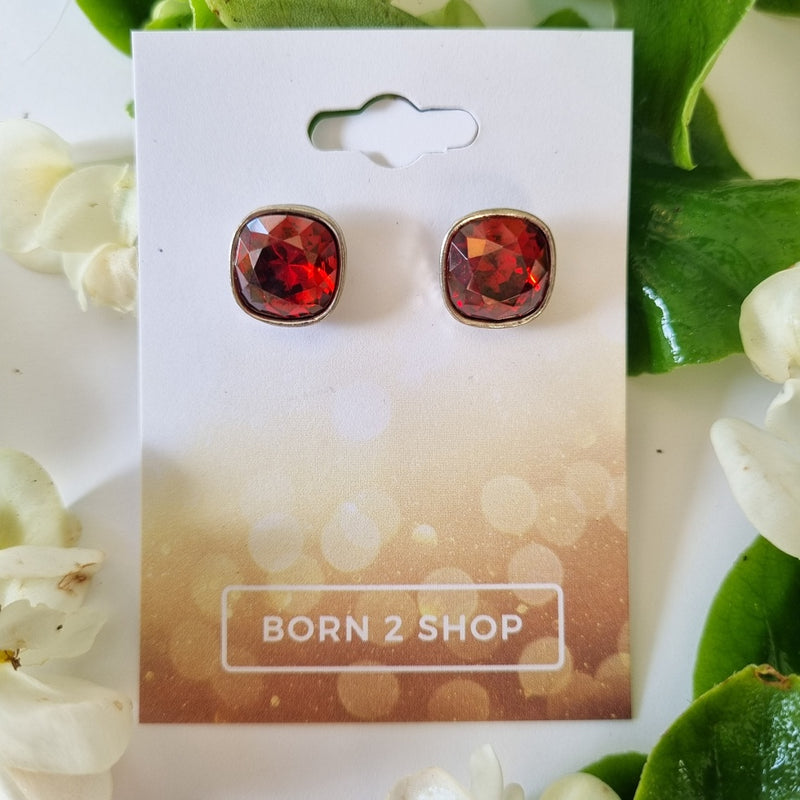 Milano Swarovski Belle Post Earrings - Fire Opal - Silver