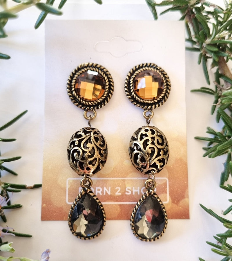 Milano Swarovski Sophisticated Earrings -3 Drop Gold