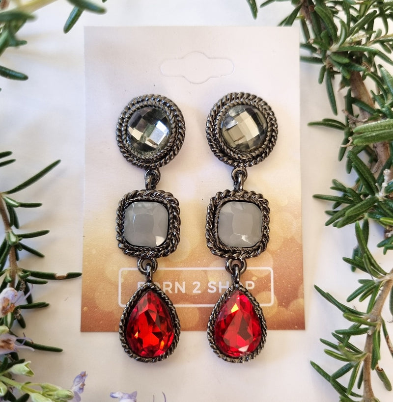 Milano Swarovski Sophisticated Earrings -3 Drop Siam