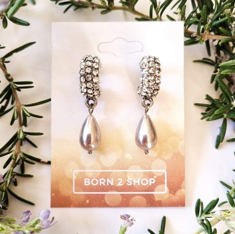 Milano Swarovski Sophisticated Earrings - Grey Pearl Crystal Hoop