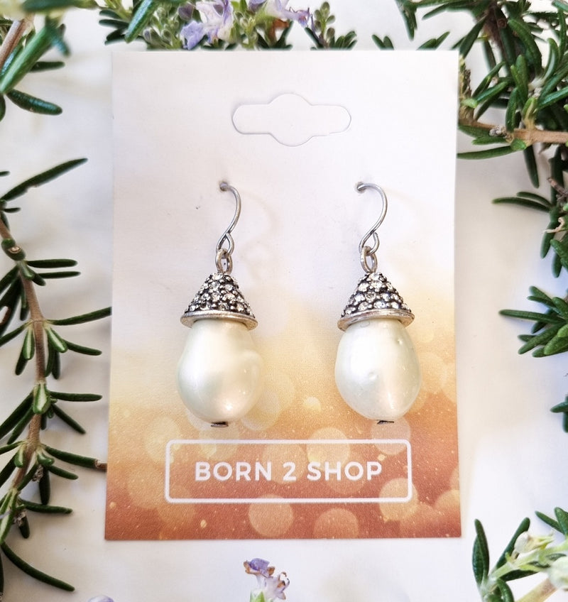 Milano Swarovski Sophisticated Earrings - White Pearl Crystal Cap