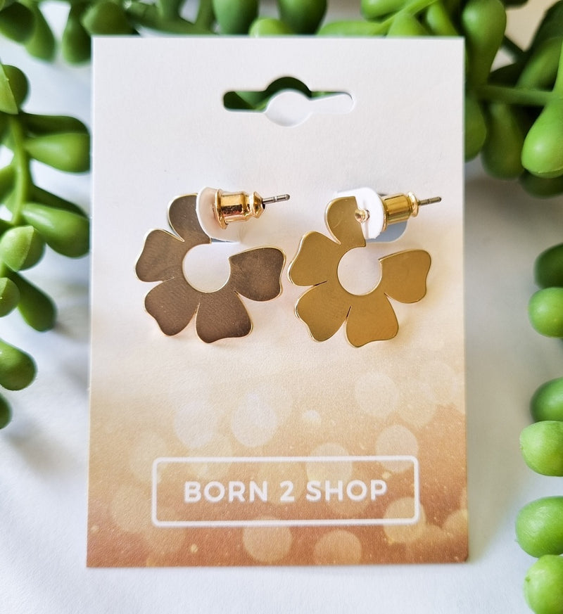 Paris Contemporary Chic Floral Hoop Earrings - Gold
