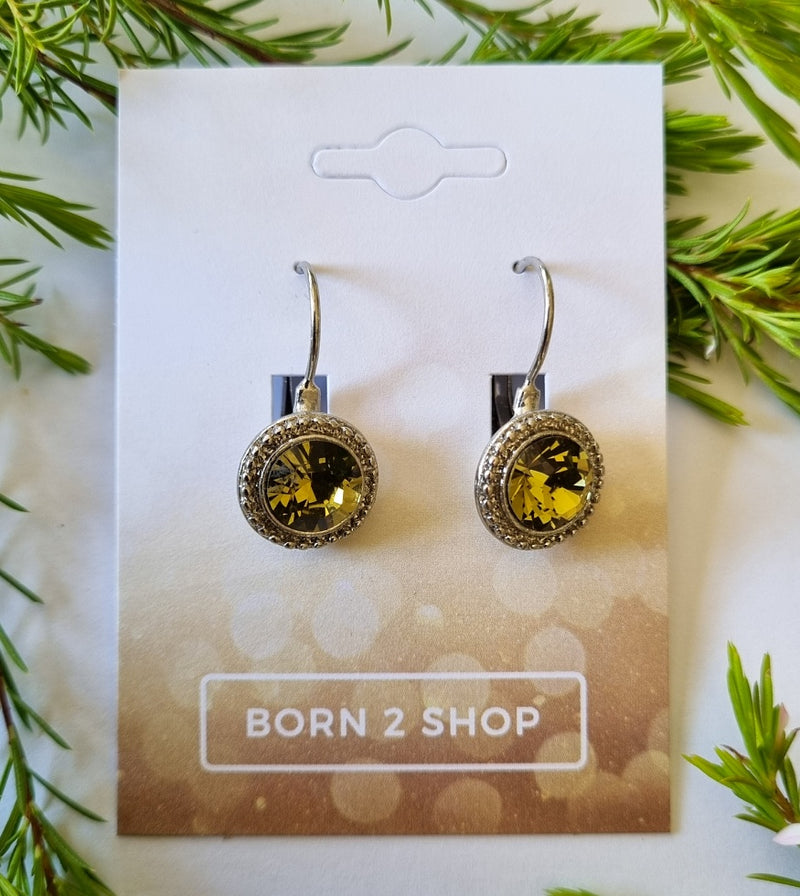 Milano Swarovski Classic Drop Earrings - Khaki - Siver