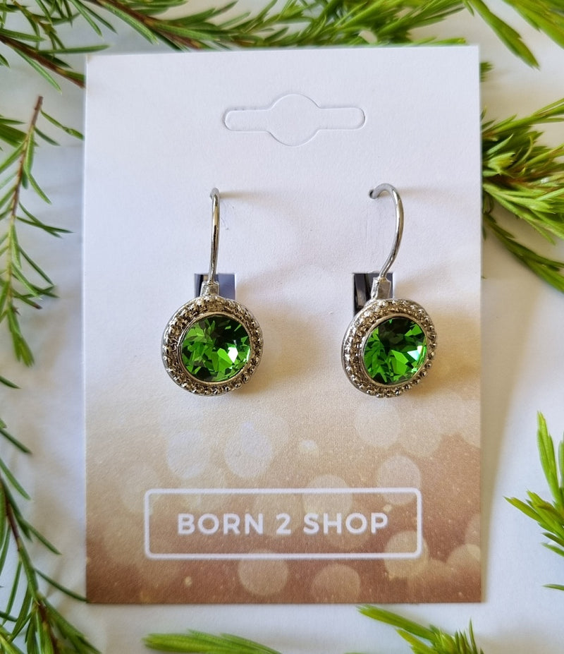Milano Swarovski Classic Drop Earrings - Fern Green - Silver