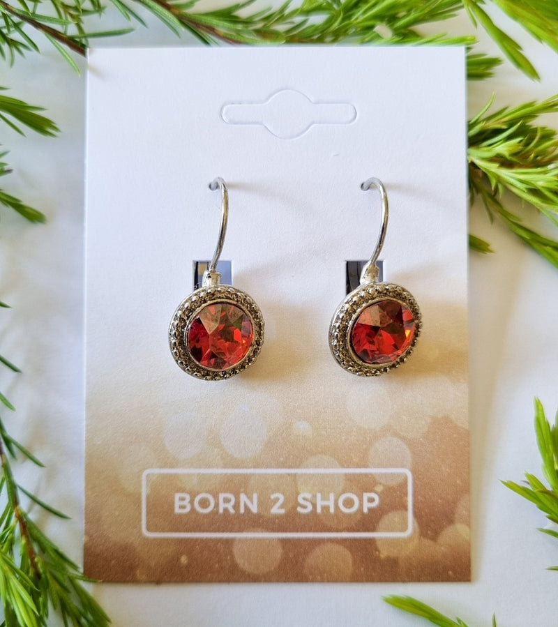 Milano Swarovski Classic Drop Earrings - Fire Opal - Silver