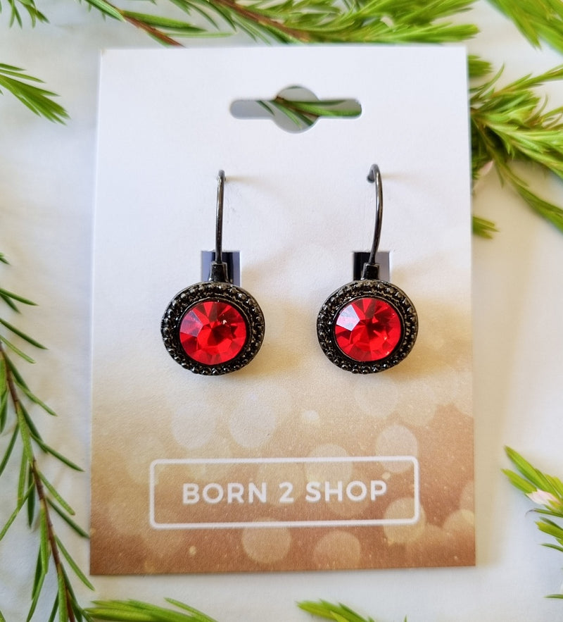 Milano Swarovski Classic Drop Earrings - Light Siam - Gunmetal