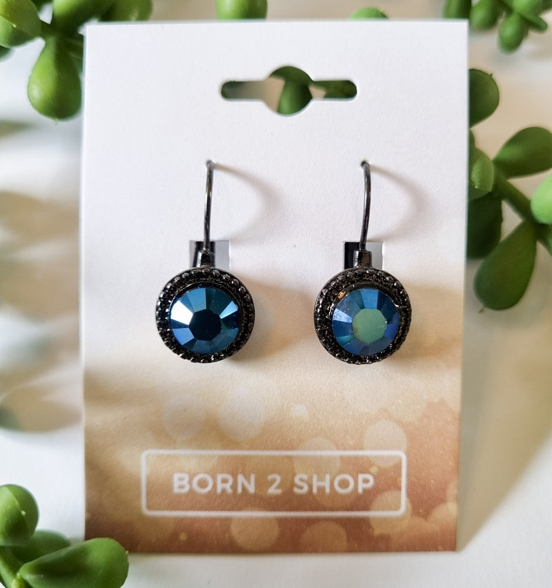 Milano Swarovski Classic Drop Earrings - Metallic Blue - Gunmetal